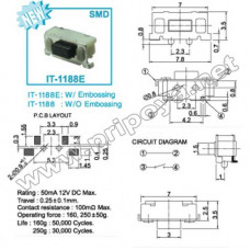 Кнопка без фиксации  боковая 7*3,5*3,5мм SMD, IT-1188E